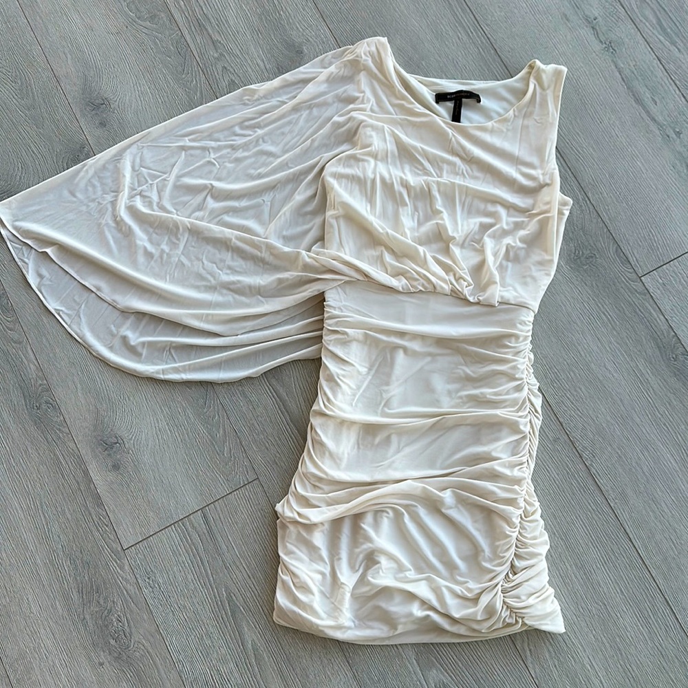 BCBGMaxazria Cream One Sleeve Bodycon Dress